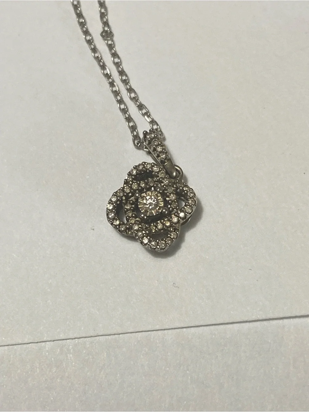 Kay Jewelers Silver Knot Pendant Necklace with Pavé Accents